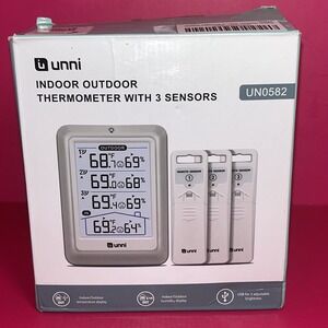 New Open Box Unni Indoor Outdoor Thermometer with 3 Sensors UN0582 Thermostat